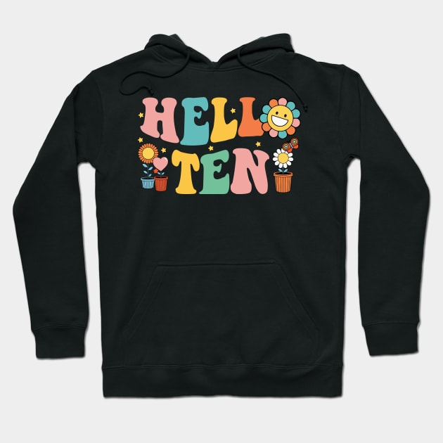 Hello Ten Year Old Birthday Groovy Girl Hoodie by everetto